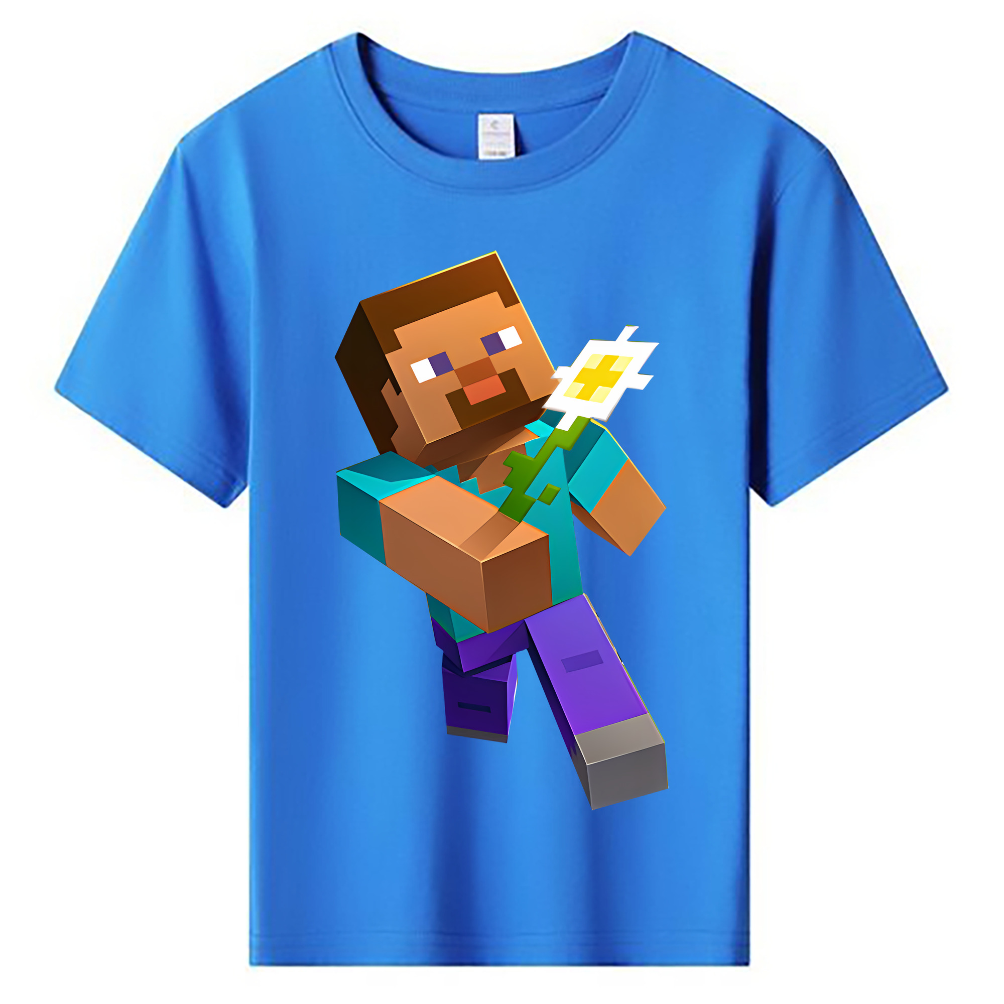 （画像用） マインクラフト ブロックの世界 Minecraft MC Block world 綿100％キッズTシャツ（フロントプリント）